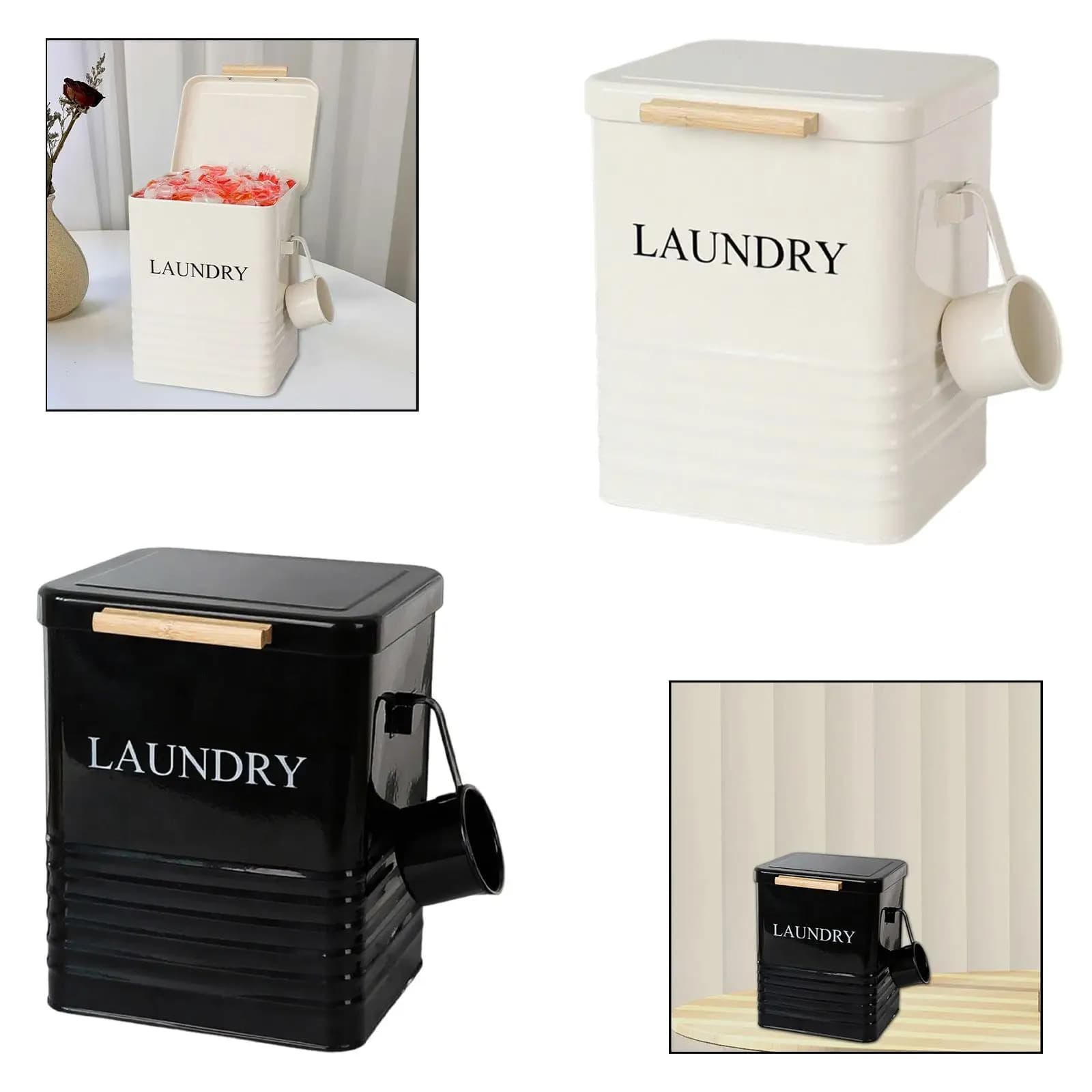 Laundry Powder Container, with Scoop Metal Laundry Powder Storage Tin Box