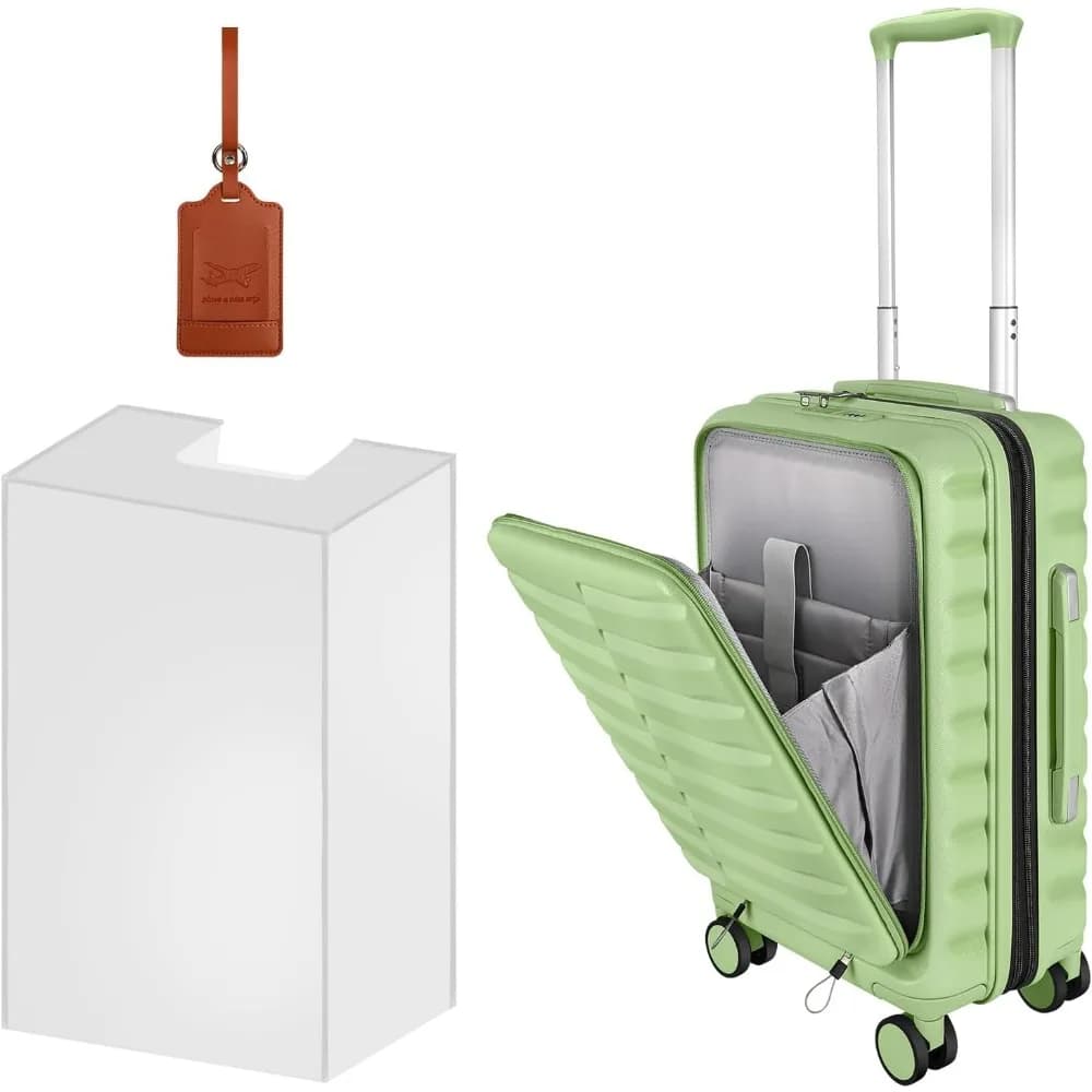 22x14x9 Inch Carry-On Luggage: Front Pocket, Spinner Wheels, ABS+PC Hardshell, 20inch Suitcase with Cover, Avocado Green