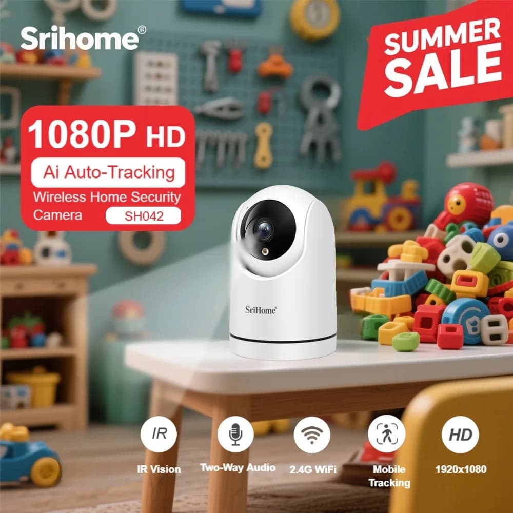 SriHome 2MP WiFi Telecamera IP Full HD PTZ IR Visione notturna Audio bidirezionale Baby Monitor Monitoraggio automatico Telecamera di sicurezza domestica SH042