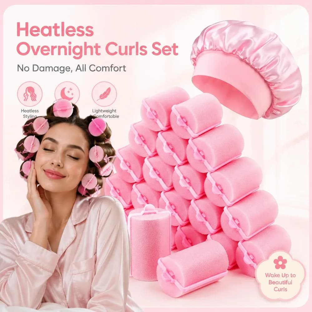 Set di 10/11 bigodini in spugna con cappello da notte in raso, strumento fai-da-te per acconciature ricce, kit per styling senza calore, accessori regalo per lo styling