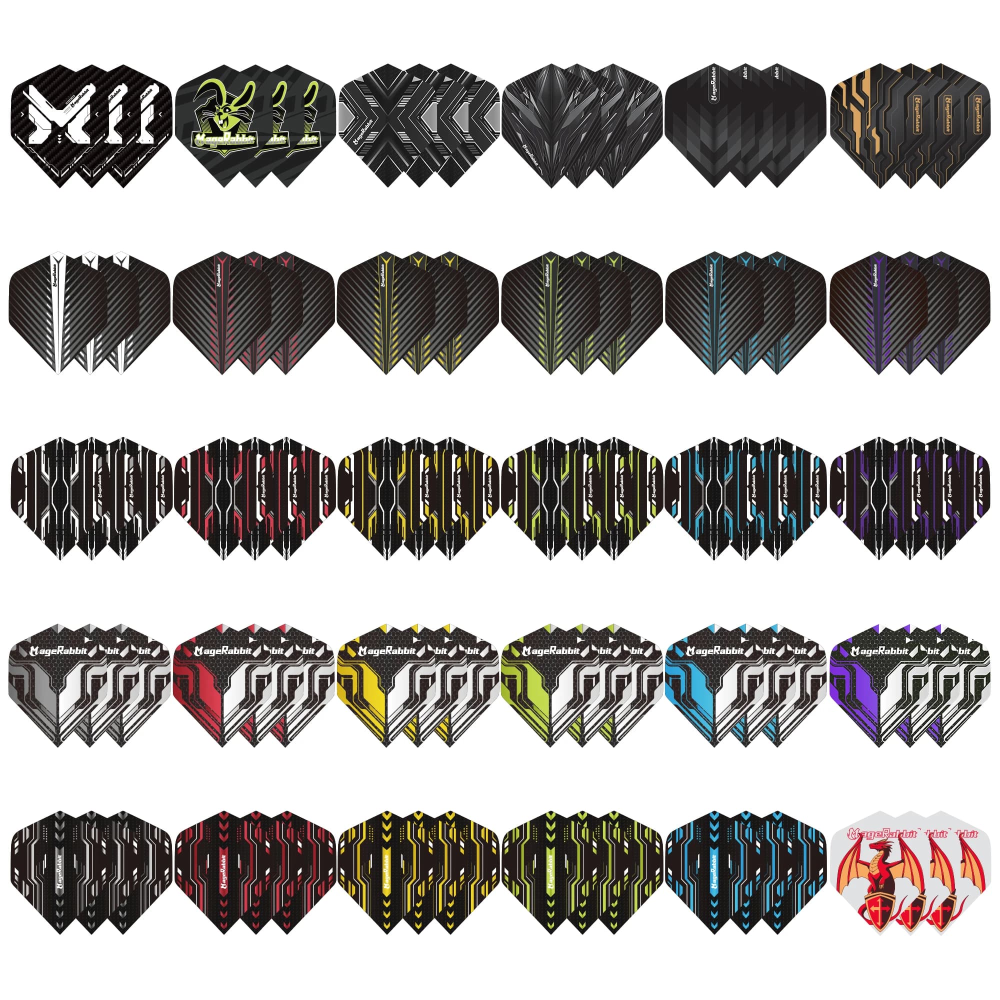 MageRabbit Standard Dart Flights 30 Sets 90 Pcs Durable PET Replacement Feather Tail Wing for Steel Tip and Soft Tip Darts