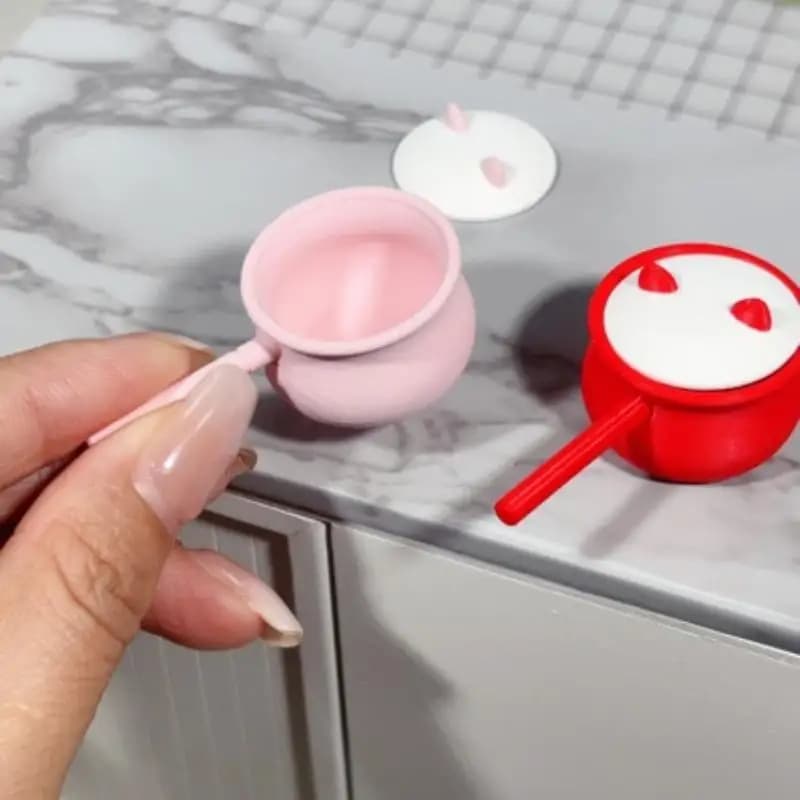 NEW 1 Pink Red Pot for Soup and Milk 1:12, Miniature for Doll House with Cover, Model Fai-da-Te, Kitchen Accessories
