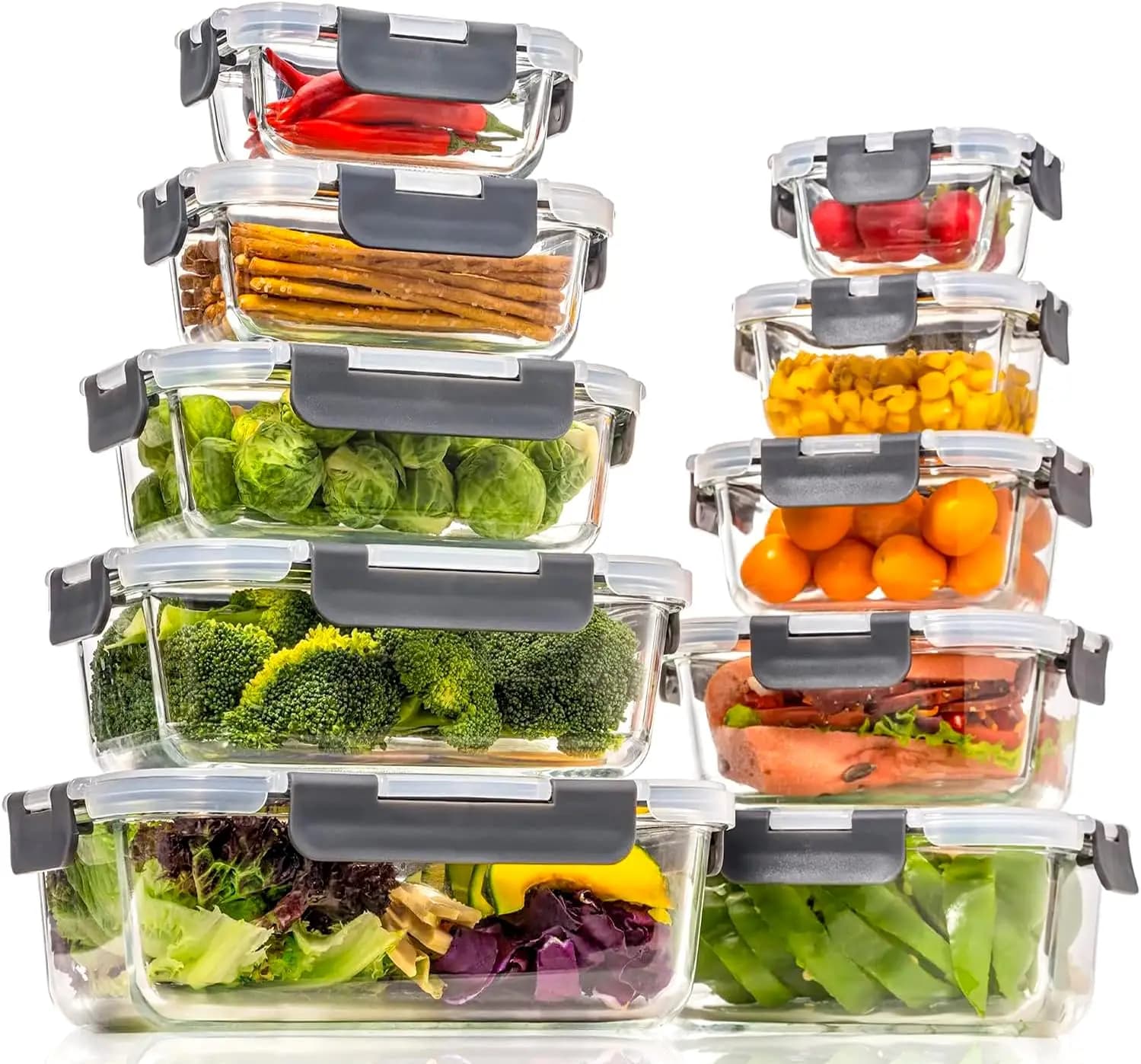 Contenitori in Vetro per Alimenti con Coperchi Ermetici, Set di Contenitori in Vetro per Preparazione Pasti, Facili da Aprire