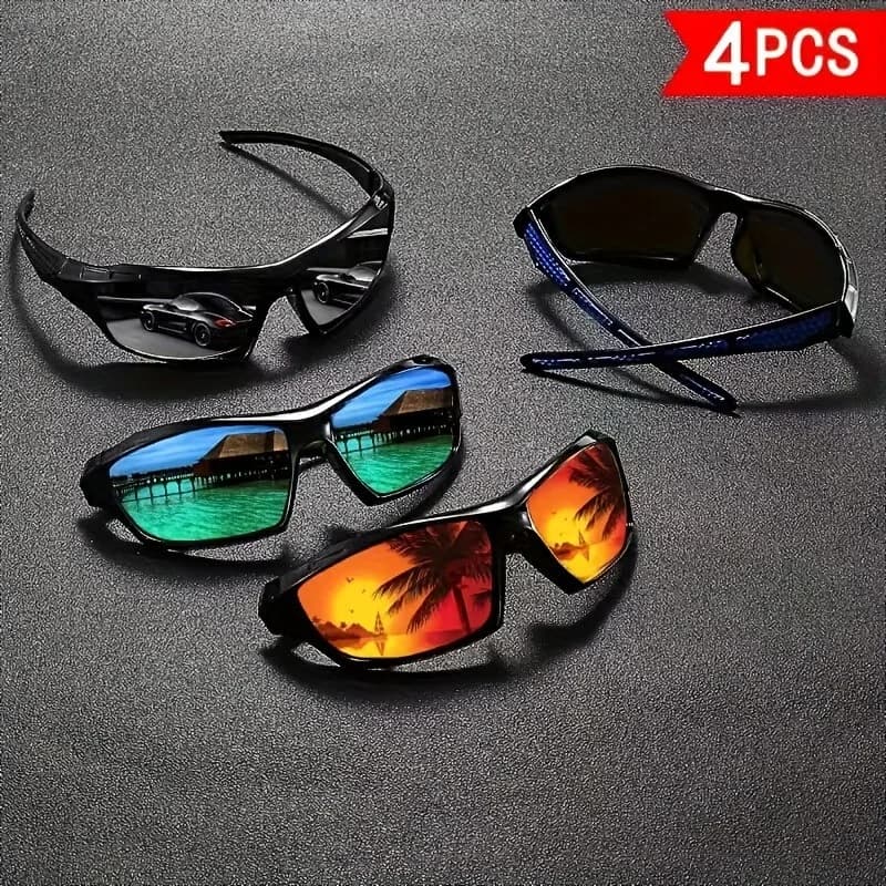 Set di occhiali da sole da uomo in 4 pezzi con lenti resistenti ai raggi UV, adatti per il tempo libero quotidiano, la guida e l'esplorazione
