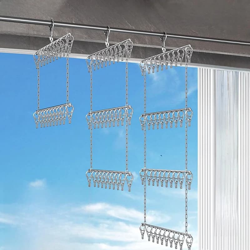 Stendibiancheria Multiuso in Acciaio Inossidabile per Balcone, Antivento, per Calzini e Biancheria Intima, Utensile Domestico