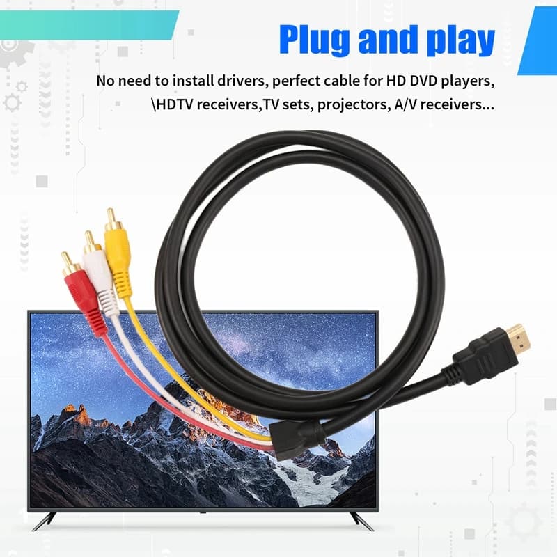 Converting cable of the set top box HDMI-compatible cable with RCA, 1080P 5Ft/Compatible with HDMI Male to 3 RCA Video Audio Cable AV Connecto