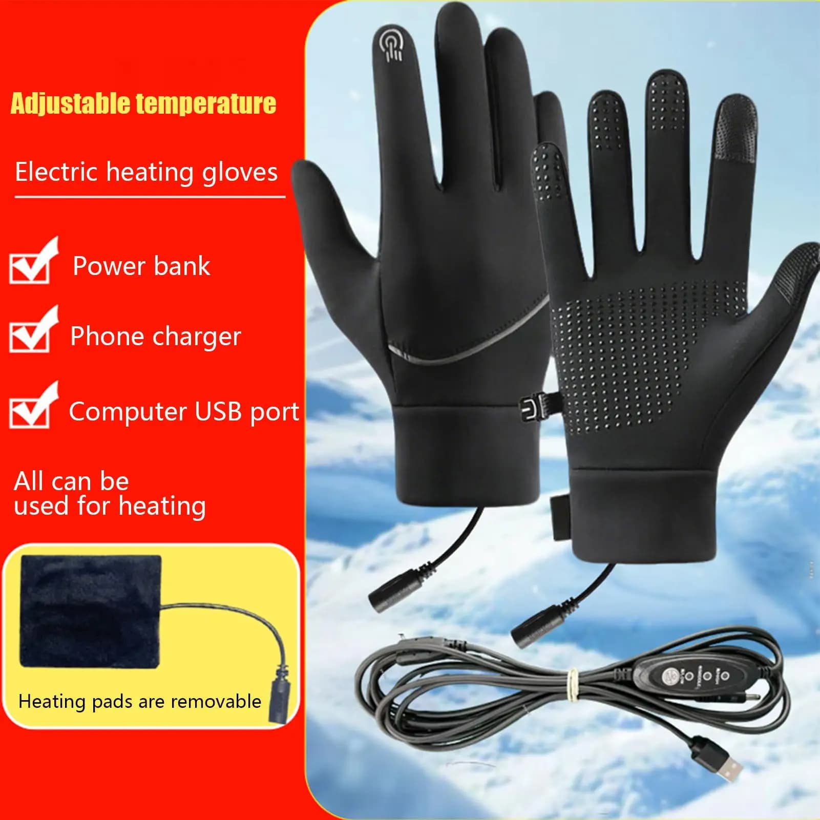 USB Heating Winter Thermal Mittens Touchscreen Windproof Waterproof Thermal Gloves Motorcycle Bike Riding Gloves For Women Men