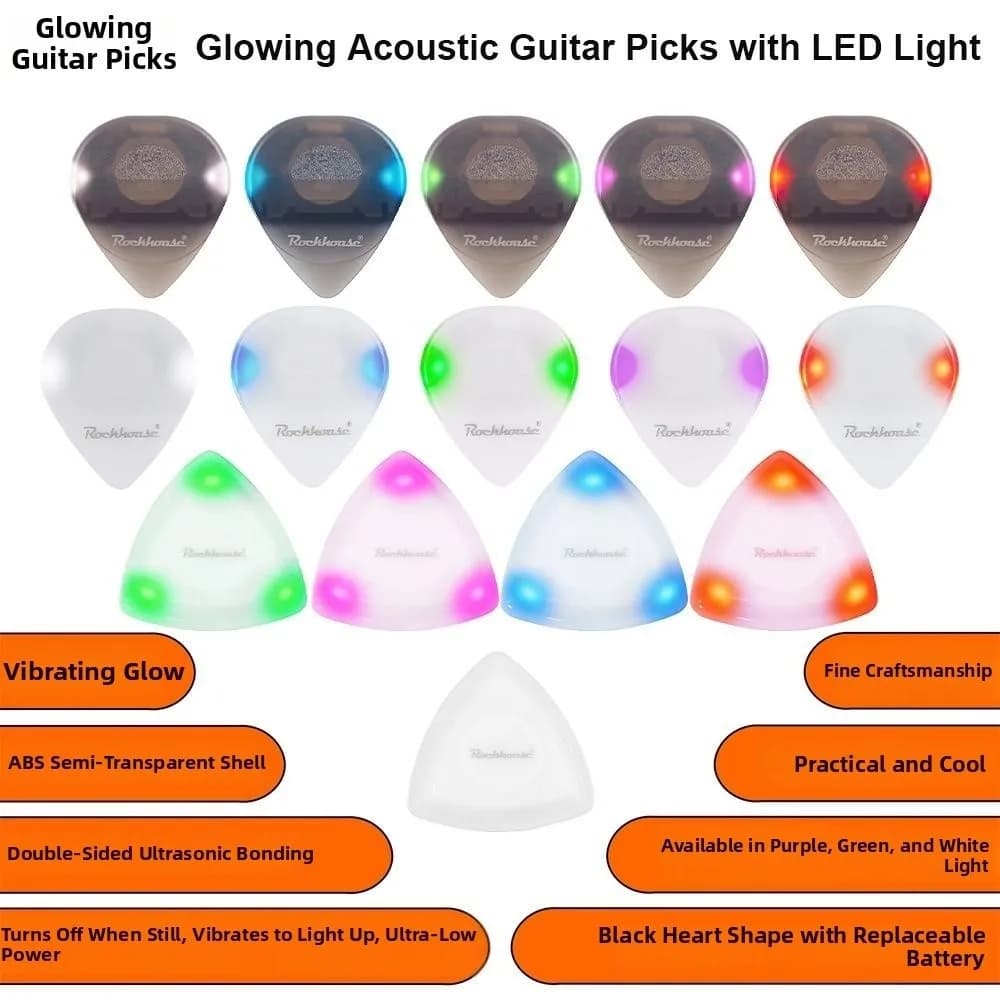 ABS Glowing Acoustic Guitar Picks 4.1*4.1cm with LED Light Touch Luminous Electric Guitar Bass Multicolors