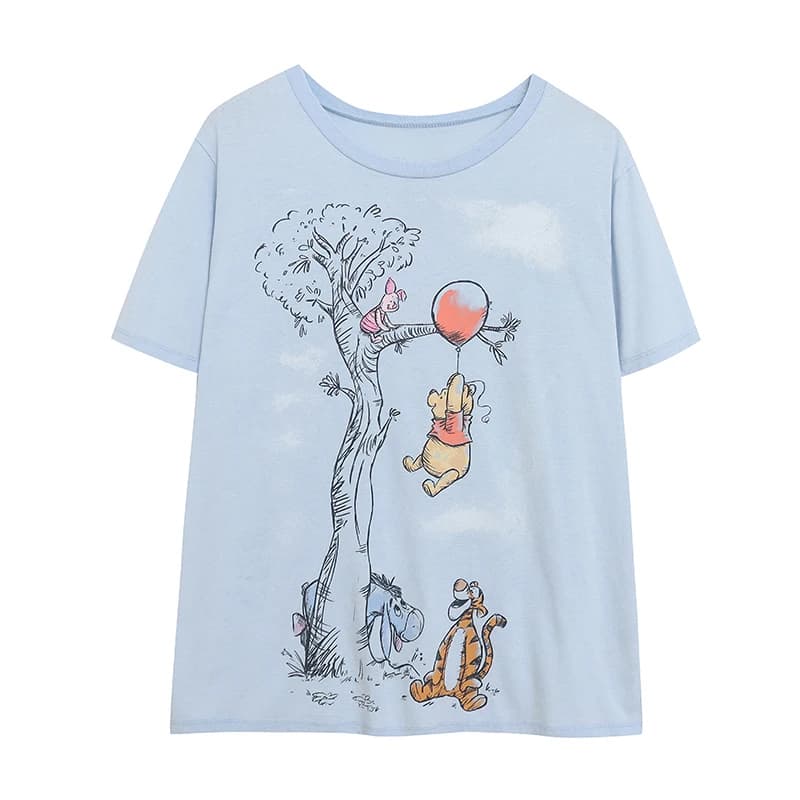 Cute Cartoon Anime Print Short Sleeve T-Shirt Women's Casual Loose Top Slimming Summer Fashion Cotton Polyester Blend
