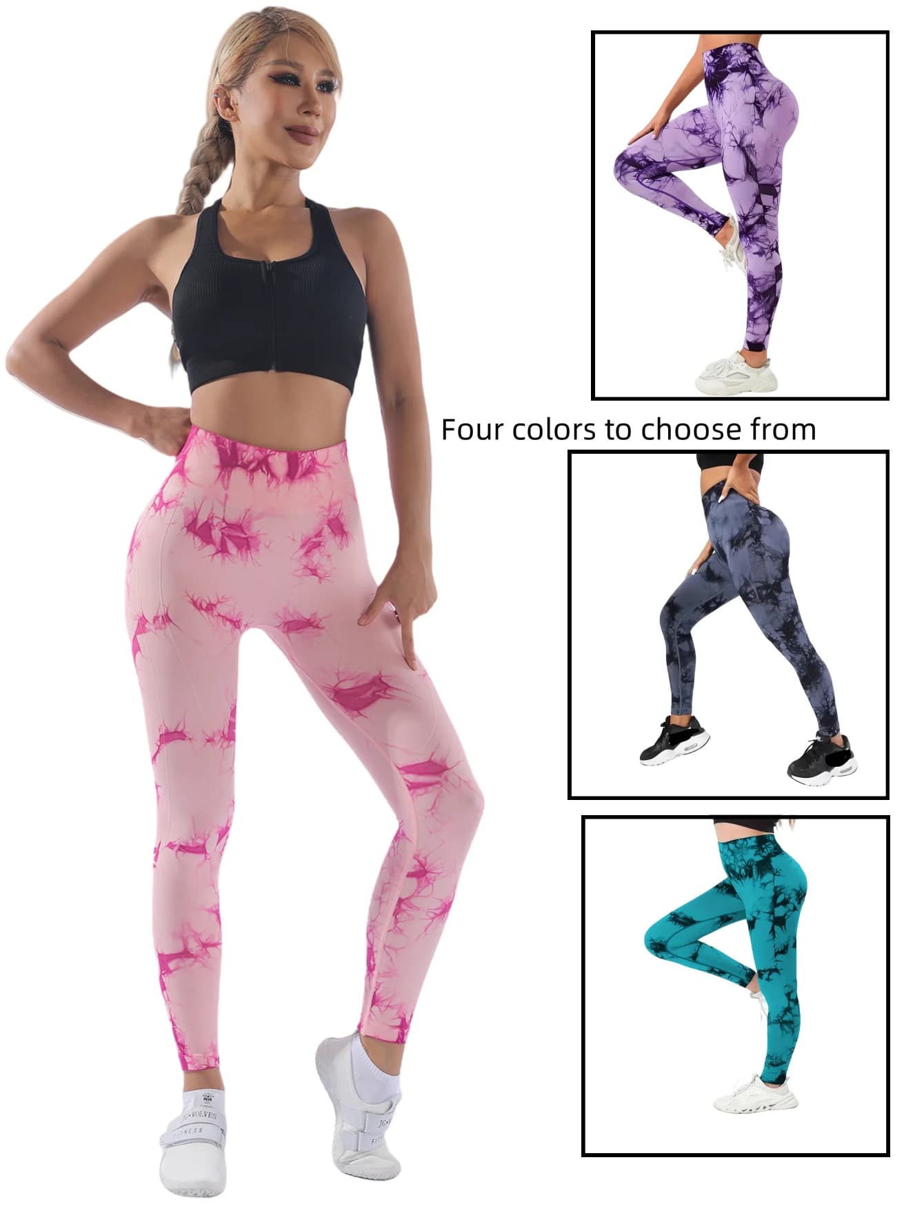 Pantaloni da yoga senza cuciture con tecnologia tie-dye irregolare a vita larga slim pantaloni sportivi alla moda color pesca