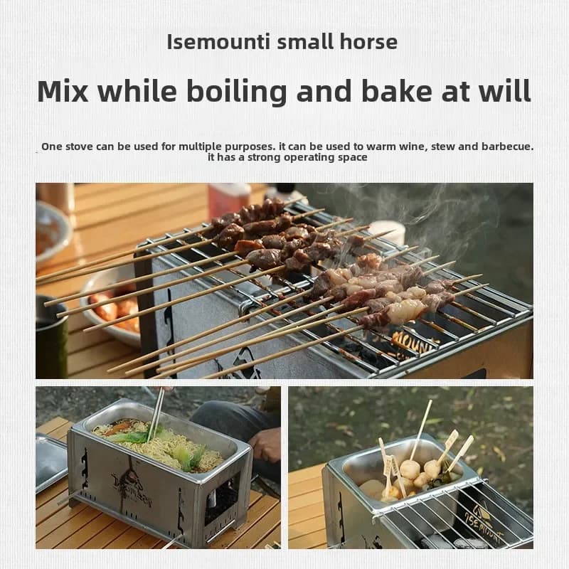 ISE MOUNT Wood Stove for Open Kitchen, Stainless Steel Multifunctional Portable Stove, Removable BBQ Stove, Carbon Stove