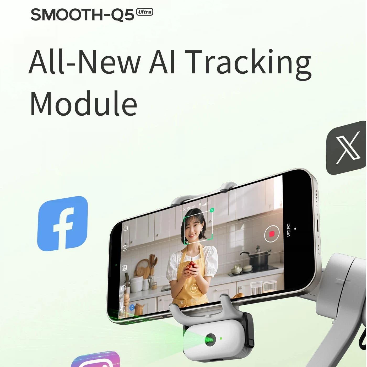 ZHIYUN SMOOTH Q5 Ultra Smartphone Gimbal Mount Stabilizzatore portatile Bastone selfie rotante con tracciamento AI a 3 assi per lo streaming live