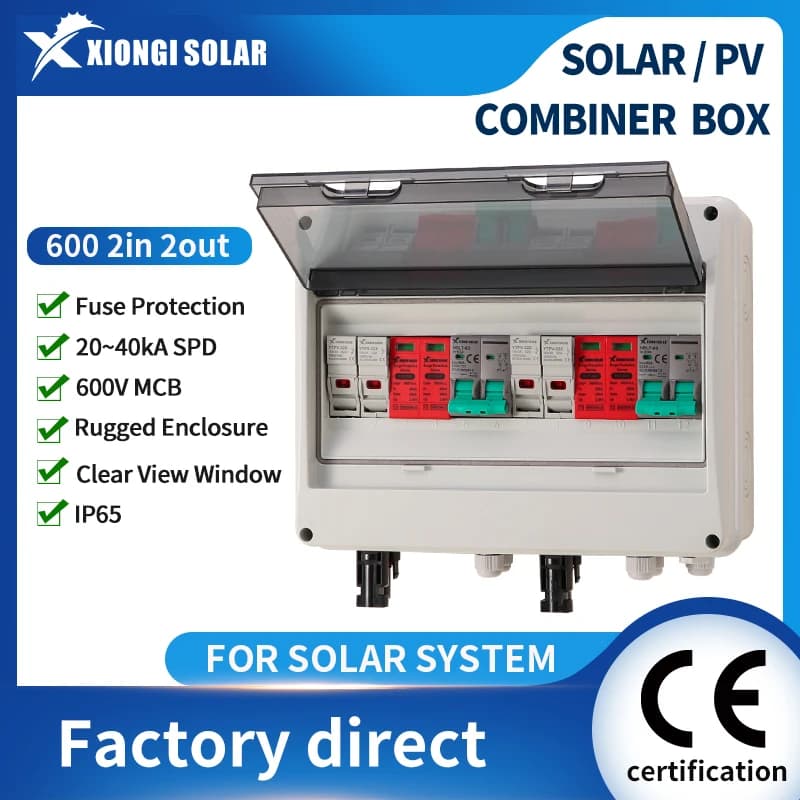 Scatola di Combinazione PV in Rame Pieno 600V 2 Ingressi 2 Uscite Interruttore di Disconnessione per Pannelli Solari DC con Fusibile MCB SPD per Sistemi di Energia Rinnovabile