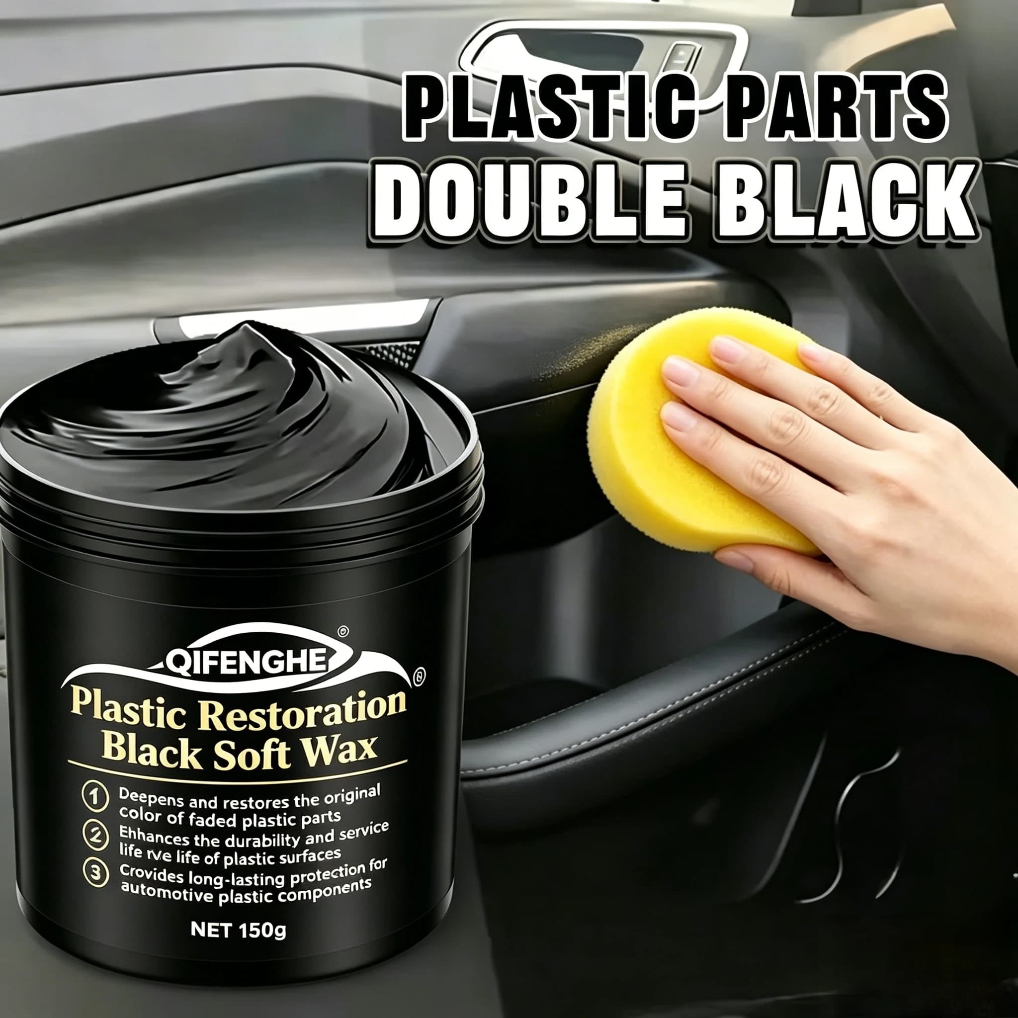 QIFENGHE Cera Nera Morbida 150g per Restauro Plastica Auto, Restauratore per Finiture in Plastica Interne ed Esterne, Ripristino Plastica Sbiadita