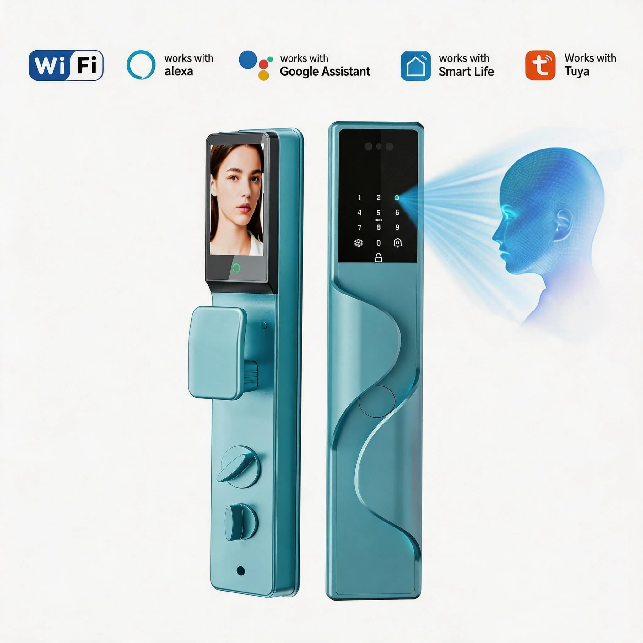 Tuya App Face Recognition Built in Camera With Keys Security Digital Lock Fingerprint Smart Door Lock