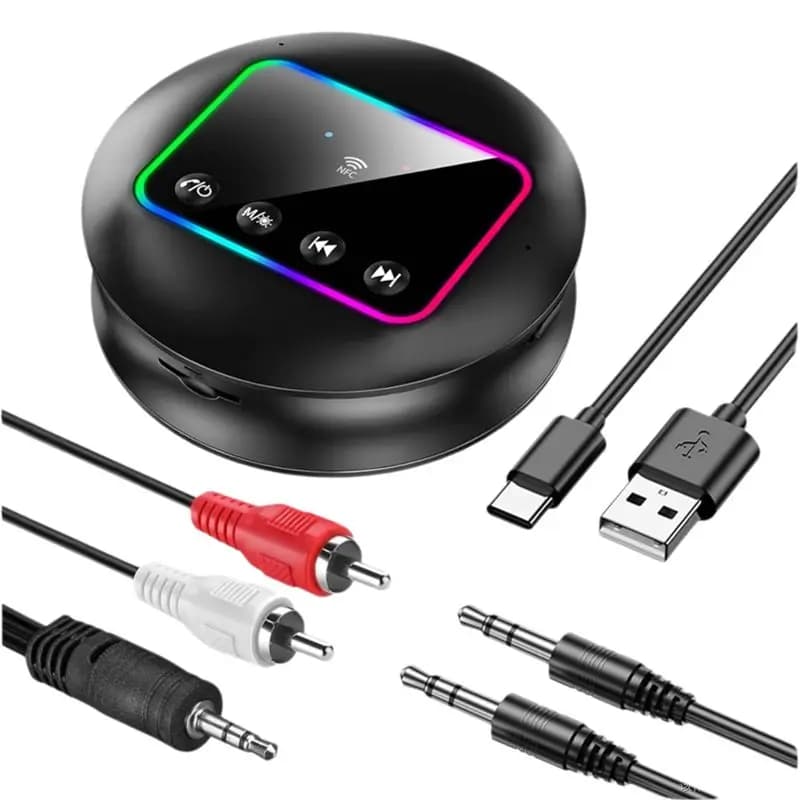 Trasmettitore e Ricevitore Bluetooth 5.4, Adattatore Audio Bluetooth RCA con Luce RGB/AUX/RCA/TF per TV/Auto/PC/Altoparlanti