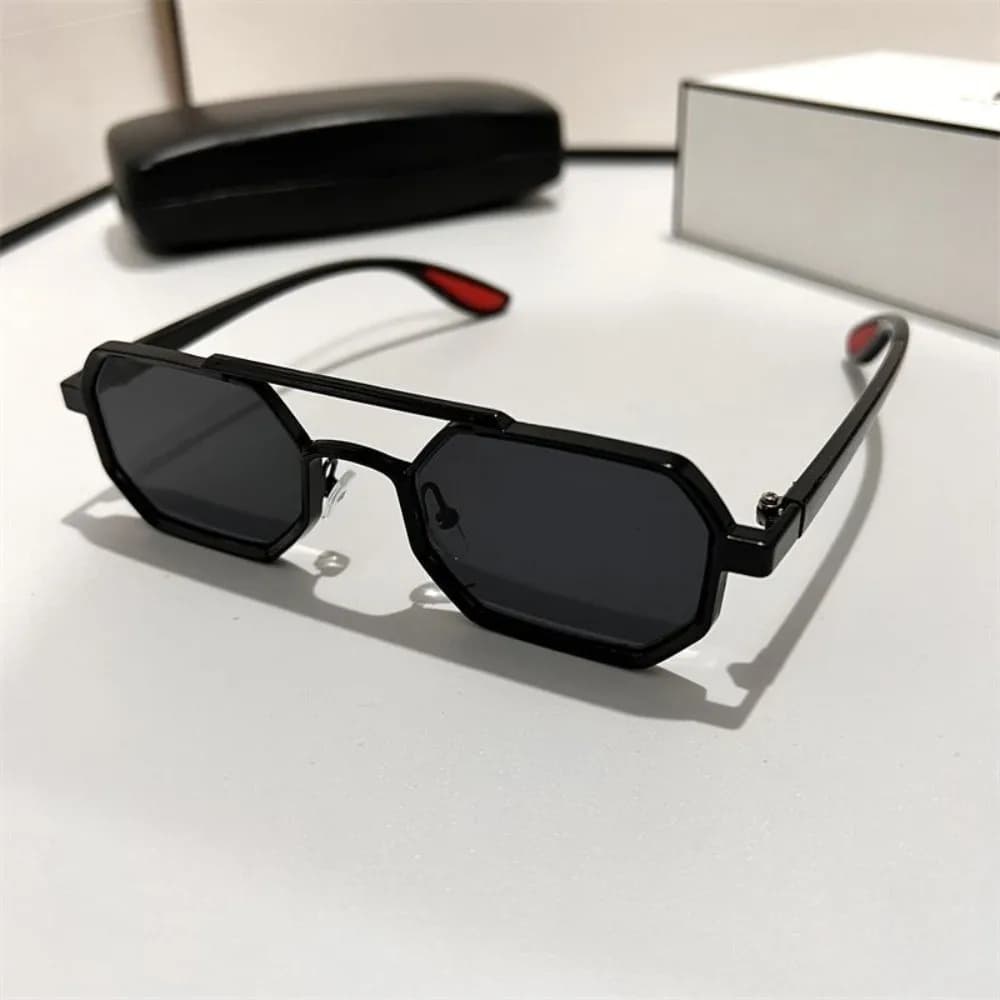 Lightweight Double-bar Square Sunnies Indian Style Sunshade Eyewear Unisex Polarizing Lens Sunglasses HD Gradient