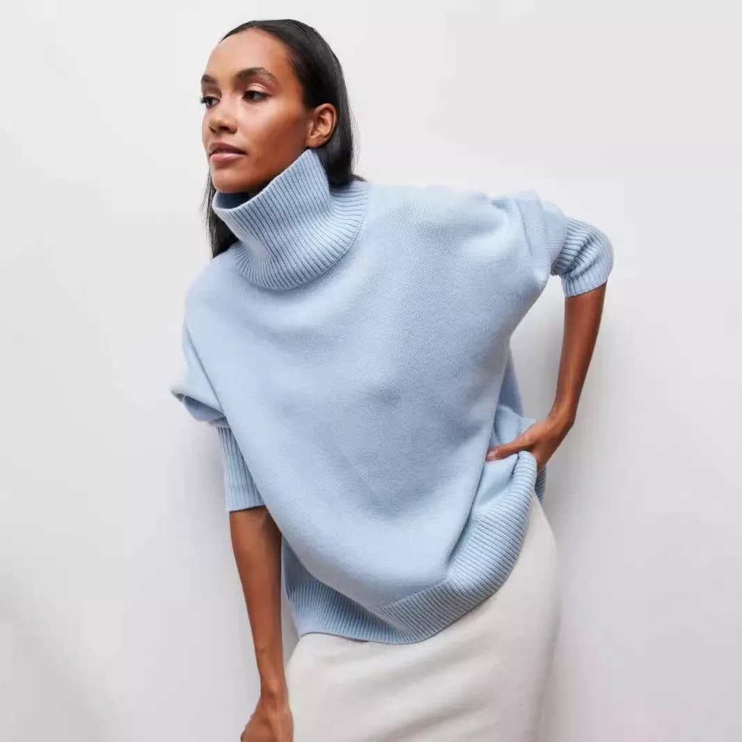 Maglione pullover da donna autunno inverno tinta unita semplice casual collo alto manica lunga maglioni lavorati a maglia abbigliamento da pendolarismo femminile
