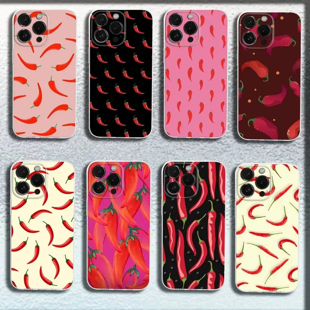 Cover Trasparente con Design Peperoncino Carino per iPhone 17, 16, 15, 14, 13, 12, Pro, Max, Plus, E, SE4, Air, Mini