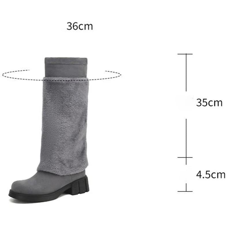ORCHA LISA Women's Winter Snow Boots Round Toe 4.5cm Block Heel Slip On Plush Mixed Color Big Size US12 41 43 Warm Knee Boots