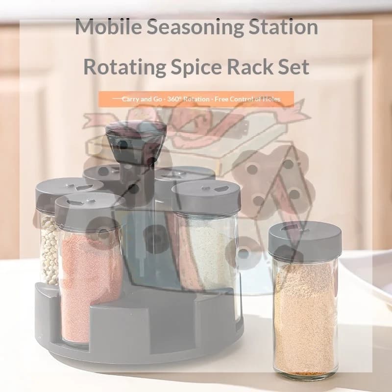 1 Set Spices And Seasonings Kit With Rack 6-Jar Revolving Spice Rack Countertop Seasoning Organizer Spice Pots Storage Containe