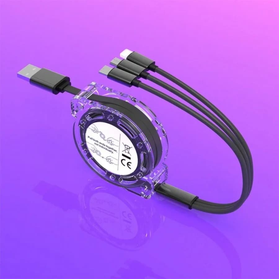 Three-in-One Multi-functional Extendable USB Data Cable - Wide compatibility, suitable for Android devices, Type-C and Micro US