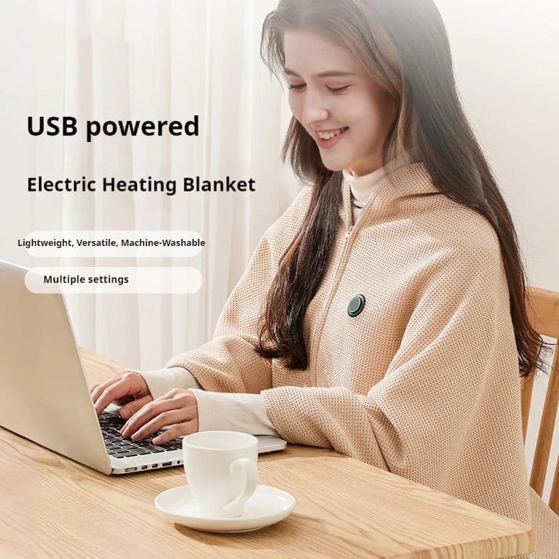 Coperta avvolgente per spalle con riscaldamento elettrico con ricarica USB per ufficio all'aperto Scaldasalviette caldo per la casa Comodo pile morbido e delicato sulla pelle