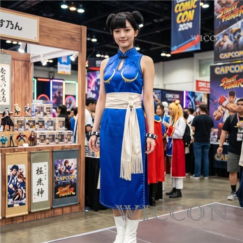 Street Fighter Chun Li Live Action Blue Qipao + Wig - Sexy Suit for Women, Halloween Kung Fu Cosplay cosplay full costumes an