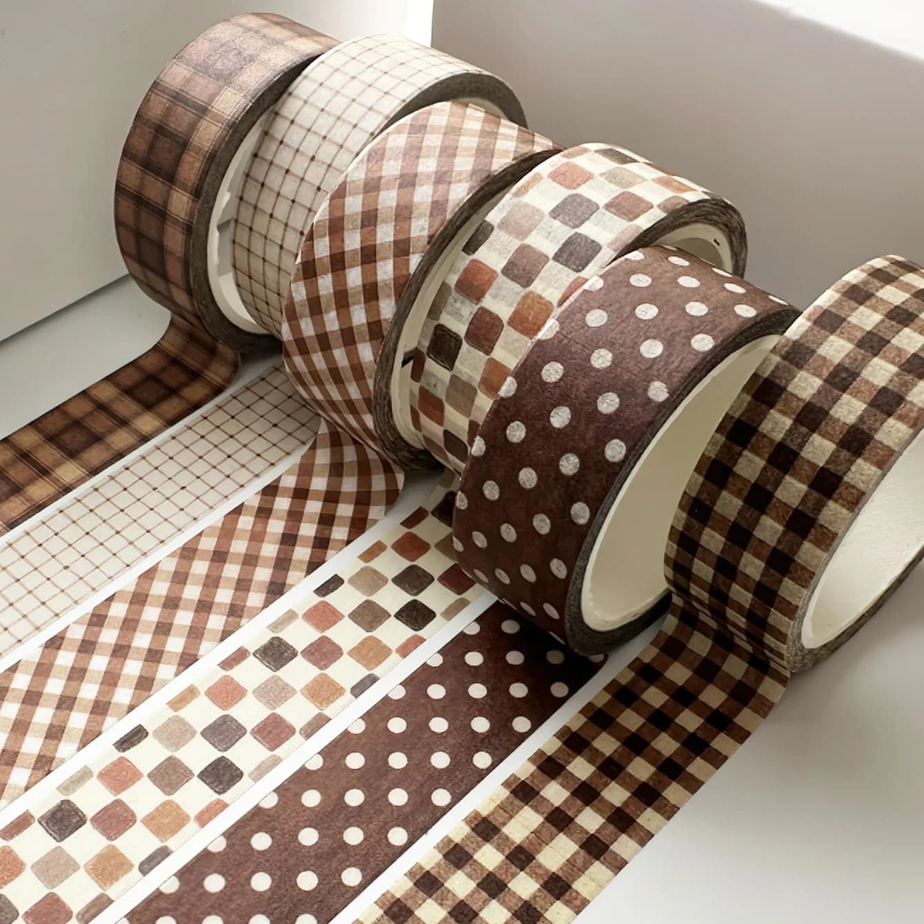 6 Rolls Retro Plaid Grid Washi Tape Box Set Vintage Aesthetic Decorative Paper Tape for Hand Account Scrapbooking A3320
