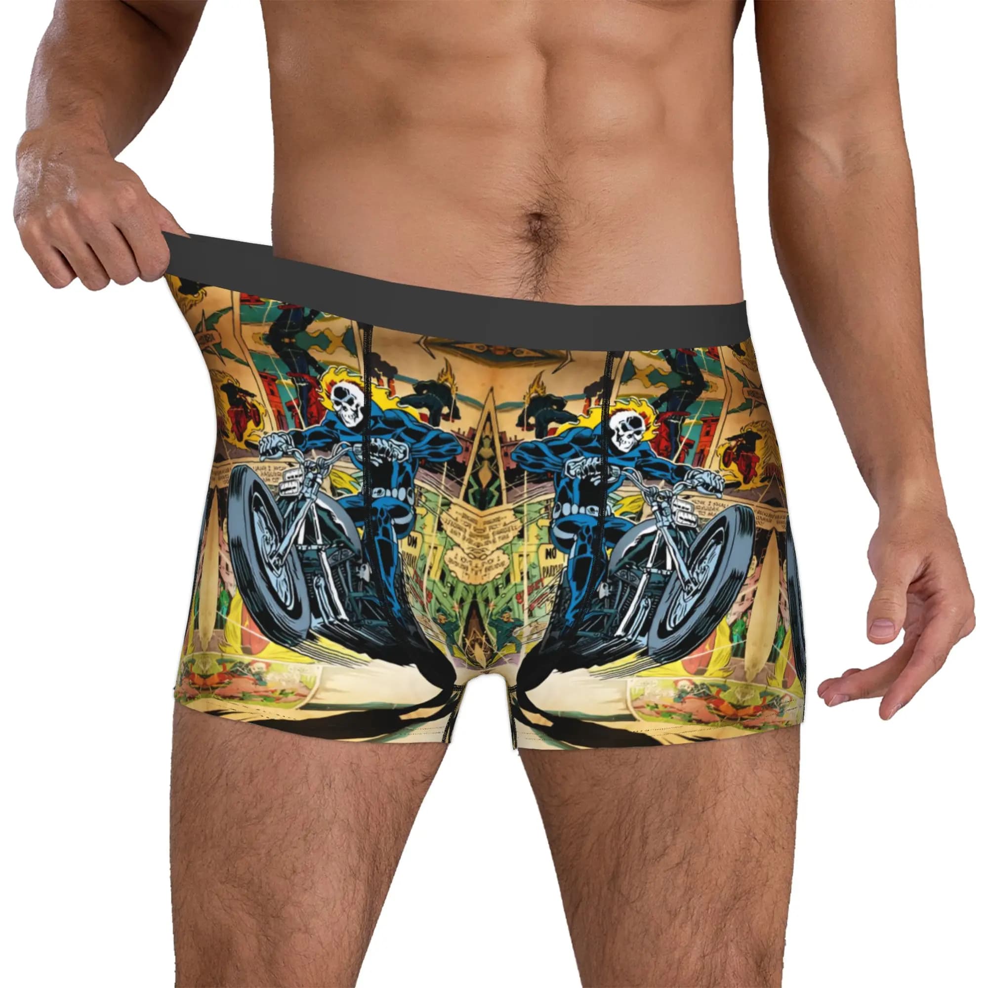 Custom Ghosts Anime Riders Underwear Men Breathable Blazing Skull Boxer Briefs Shorts Panties Soft Underpants For Homme