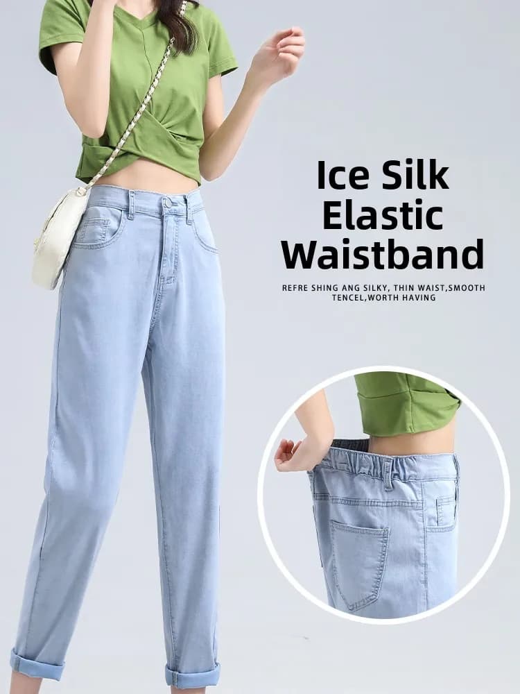 Light Color Small Size Thin Harlan Denim Jeans Women Summer 2026 New High Waist Nine Points Rutabaga Dad Pants