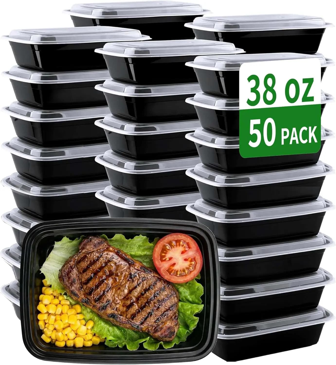 Contenitori per la preparazione dei pasti, confezione da 50 pezzi da 38oz (100 pezzi) contenitori monouso extra spessi per alimenti da asporto con coperchi, grandi in plastica