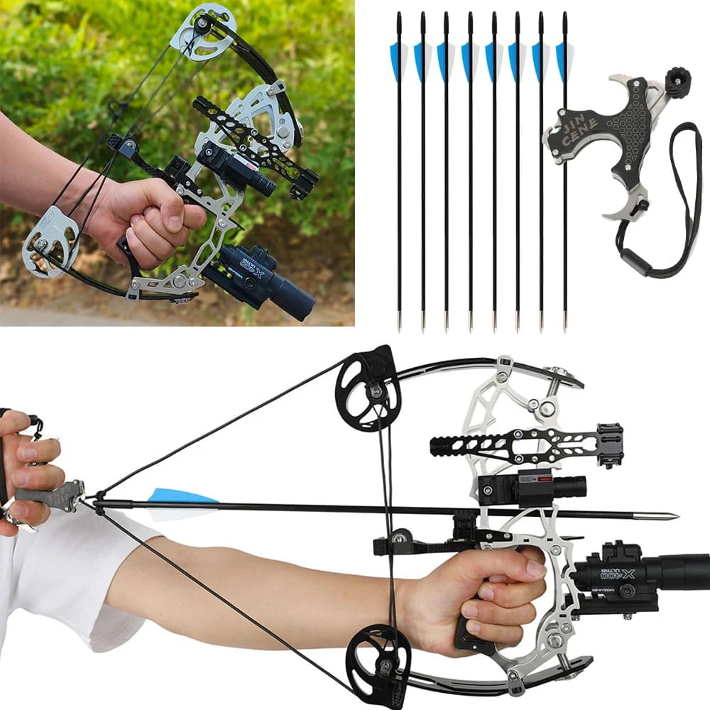 33cm Pulley Bow Compound Bow Right Hand 15-32 lbs Draw Weight Stainless Steel Carbon Fiber for Archery Shooting Target Practice