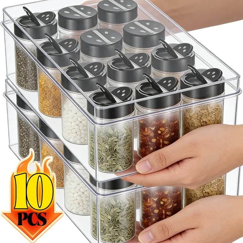1/10 Pezzi Barattoli di Plastica per Spezie con Coperchi Dosatori, Contenitori Vuoti per Sale, Pepe, Condimenti in Polvere, Barbecue