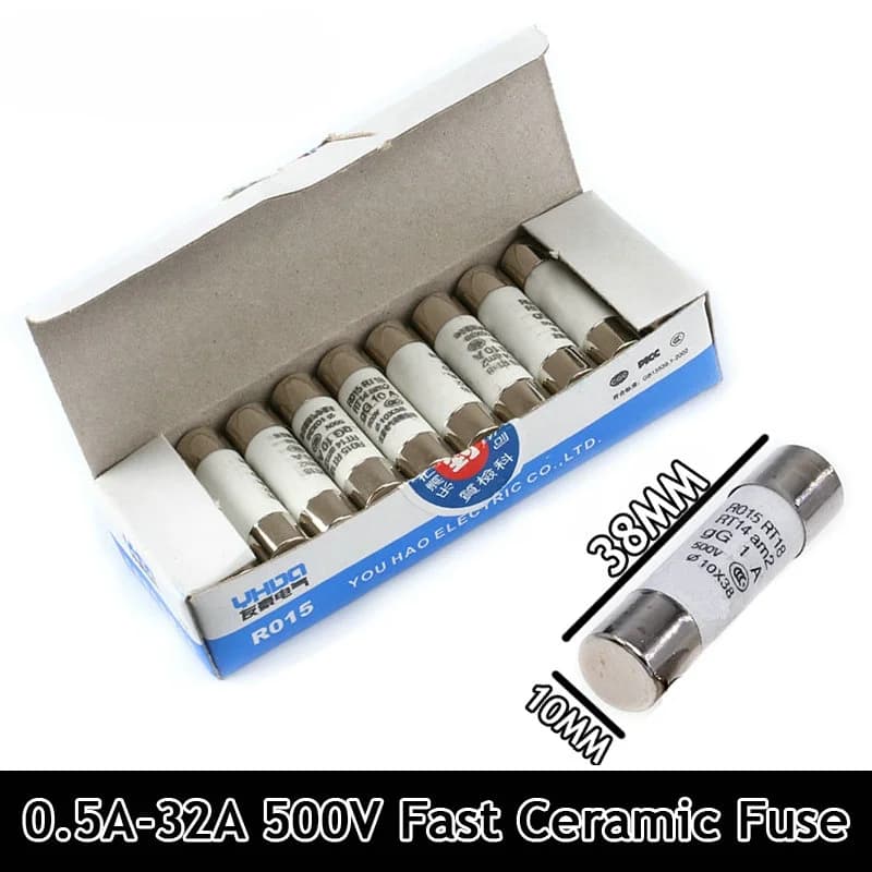 20-5 pezzi, 10*38 fusibile ceramico ad azione rapida 10x38mm fusibile 500V 0.5A 1A 2A 4A 5A 6A 8A 10A 16A 20A 32A RO15 RT18 RT14