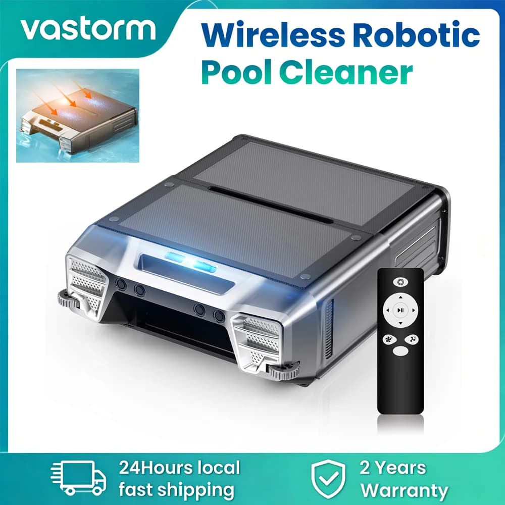 Robot Pulitore Piscina Solare Y80, Aspiratore Senza Fili 24 Ore con Telecomando, Evitamento Ostacoli Intelligente e Parcheggio Automatico per Piscine