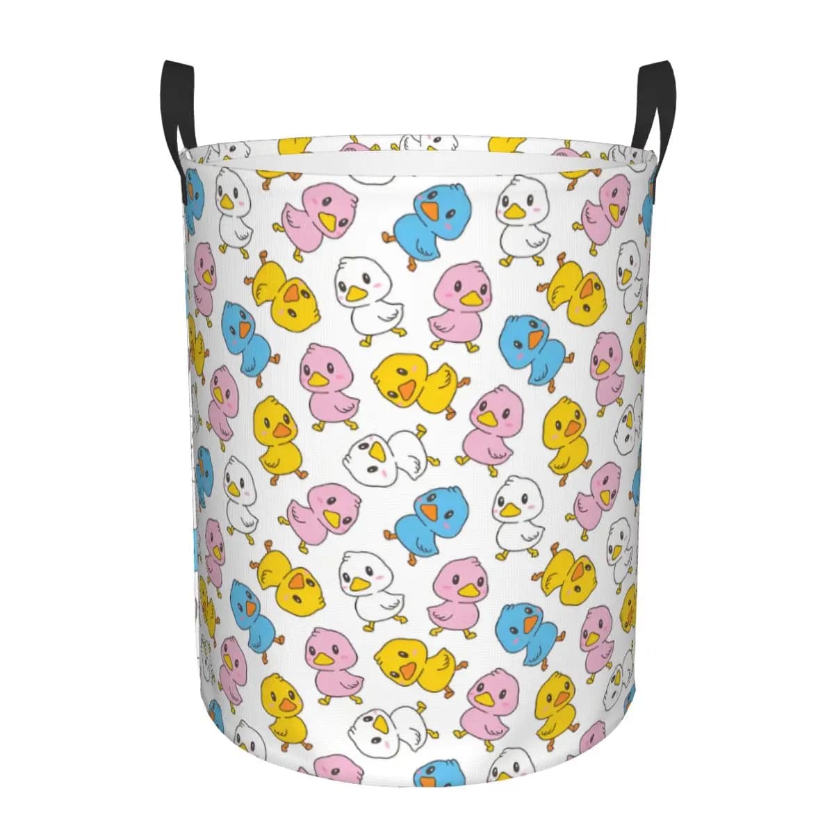 Foldable linen basket with baby anatra board walking pattern, folding clothes basket for children's toy bag