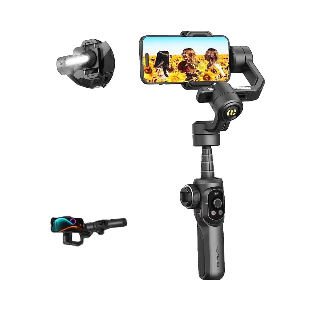 Stabilizzatore cardanico portatile AOCHUAN Smart 2S a 3 assi con luce di riempimento a LED per smartphone iPhone