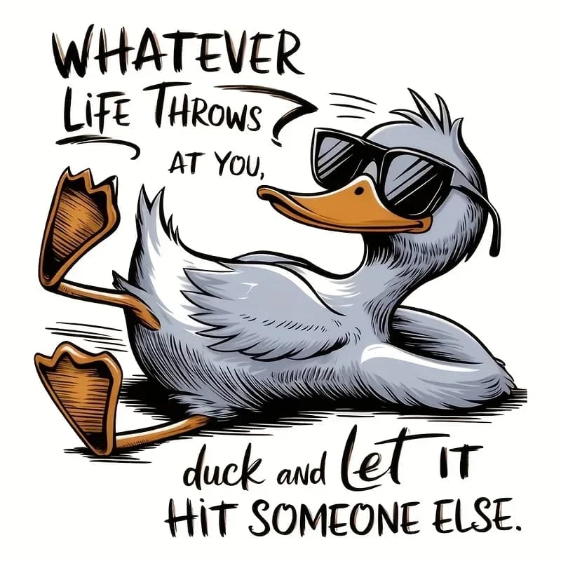 2D "Go with the Flow" Duck Vinyl Sticker (15.24 cm) – Motivational Quote with Stylish Glasses Design; Waterproof Decal for Cars, Laptops, and Bottles (Pack of 2)