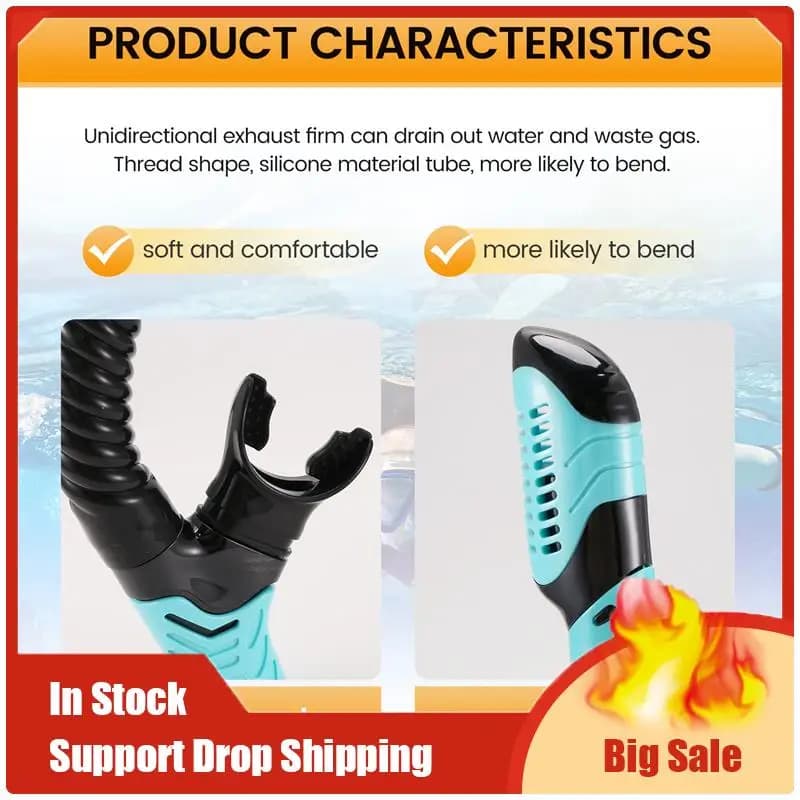A35F Nuovo Tubo per Snorkeling Asciutto Facile Respiro Scuba Diving Splash Guard Valvola Superiore Nuoto Attrezzature Subacquee Per Adulti Uomini Donne