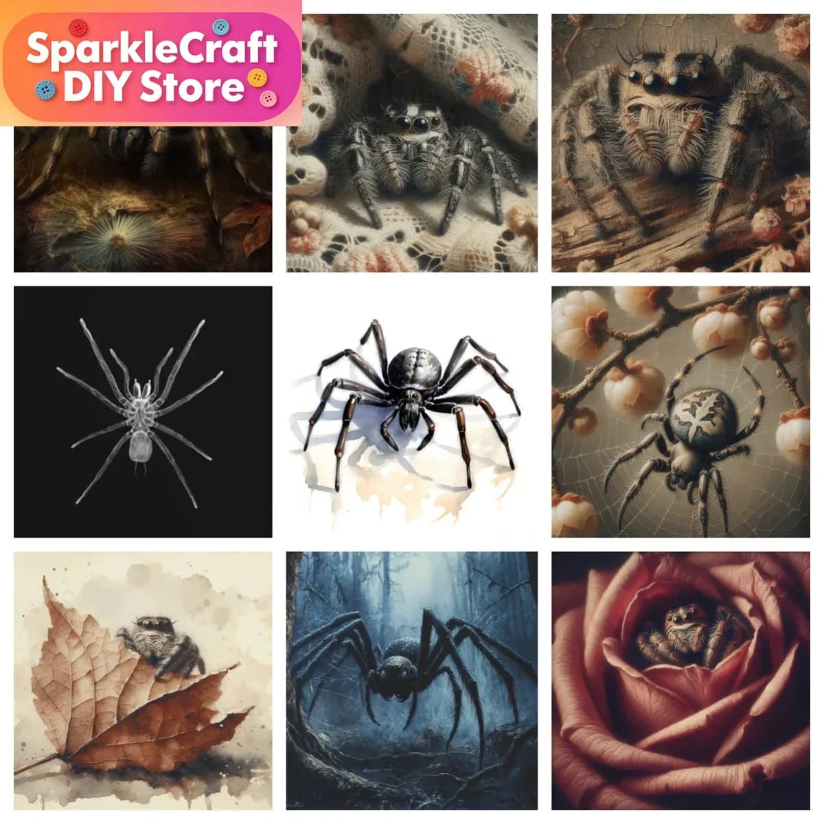 1 pz. Pittura Diamante 5D Fai da Te Senza Cornice, Tema Ragno Viola o Goliath Birdeater, Ricamo Diamante Murale Semplice per Principianti, Decorazione per la Stanza