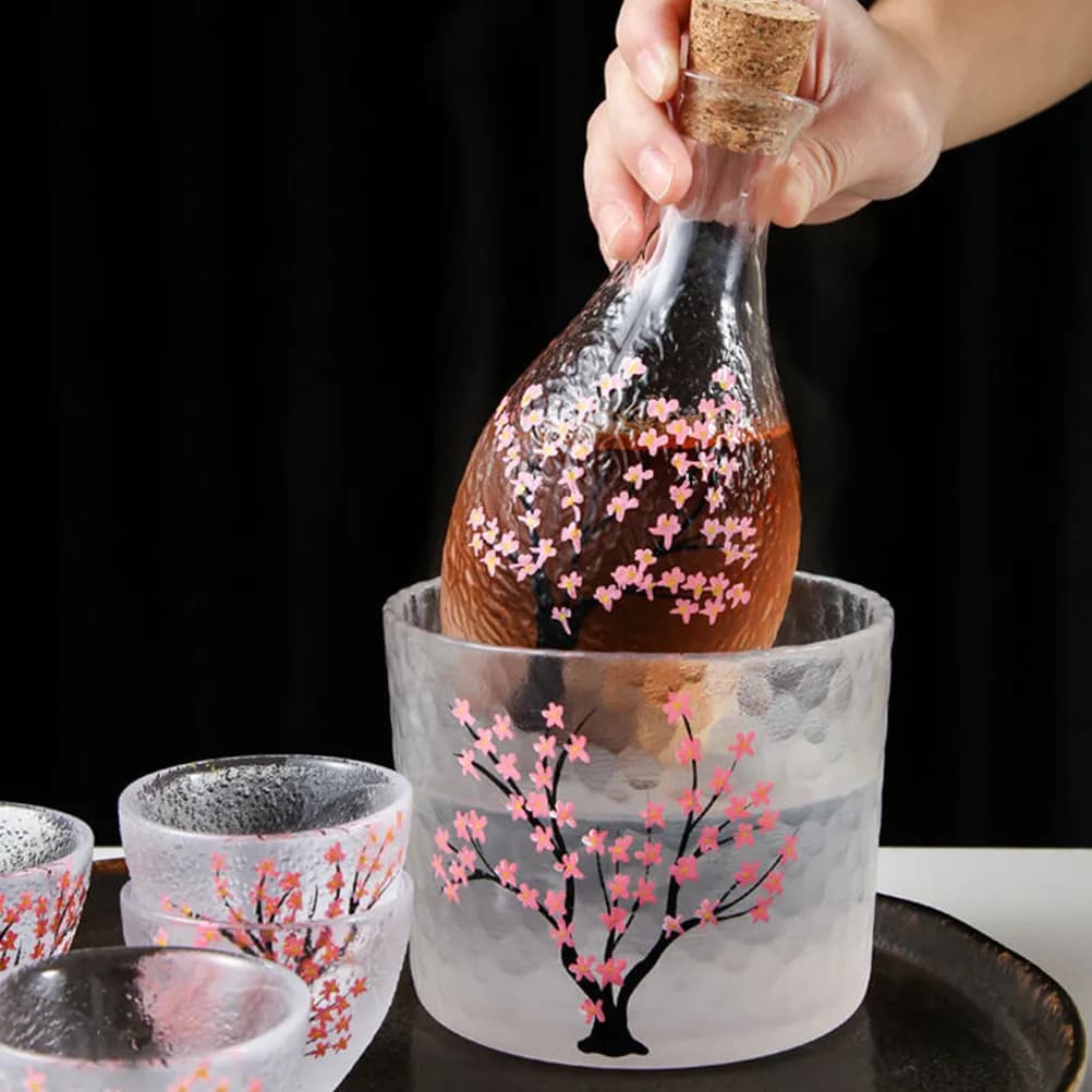 Sake Set Glass Containers Frosted Serving Creative Household Wine Cups Jug Liquor Holders Japanese Gifts Dinnerware Sake Bottle