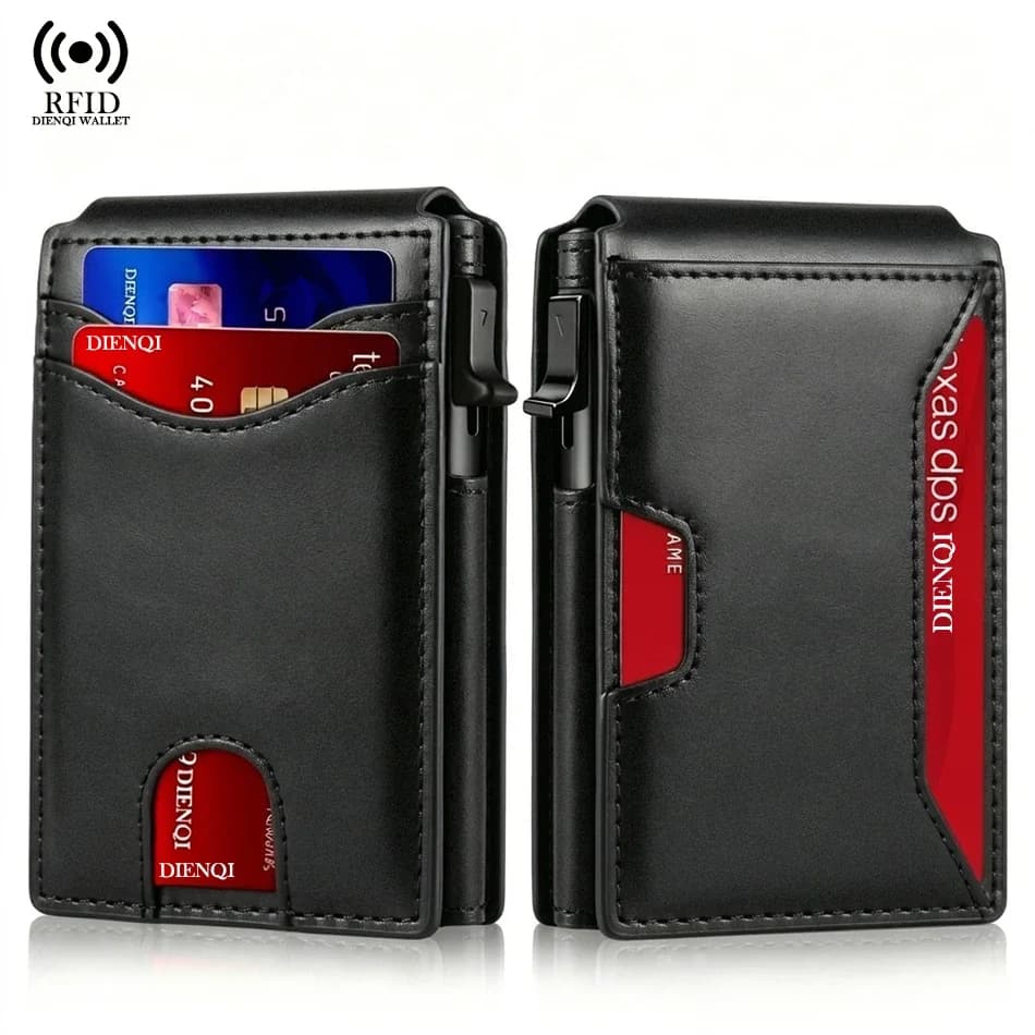 Mens Pop‑Up Money Clips Wallet RFID Blocking Automatic Credit Card Holder Slim Minimalist Wallet Multi‑Card Slots Card Case
