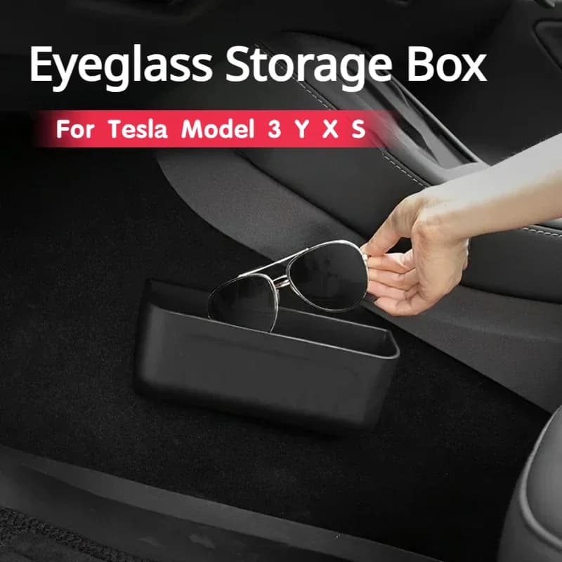 Glass Box for Tesla Model 3/Y/X/S TPE Sunglasses Case Key for Card Holder Phone Holder Gap Side Storage Box Felt paste freely
