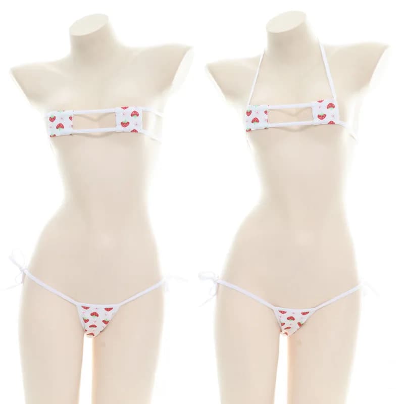 Anime Mini fasciatura Bikini Set Cube fragole Costume da bagno Sexy Costume Cosplay carino giapponese costumi da bagno ragazze Lingerie intimo