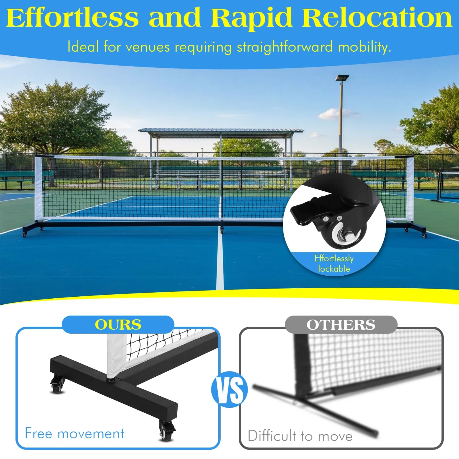 Rete da Pickleball per Esterni con Ruote, Supporto Professionale per Rete da Pickleball da 22 Piedi, Leggera per Tennis, Vialetti e Giardini