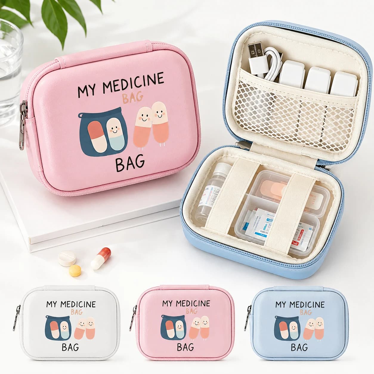 Medicine Bag Cute Mini First Aid Case Multi Compartment Medical Storage Organizer Travel Medicine Pouch Daily Carry Essentials