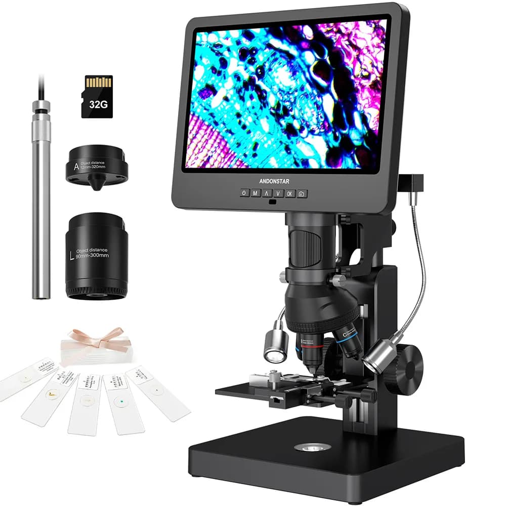 Andonstar AD269S 10.1 IPS con endoscopio UHD 2160P HDMI/USB Microscopio digitale 5000X con 5 lenti Microscopio biologico da laboratorio domestico