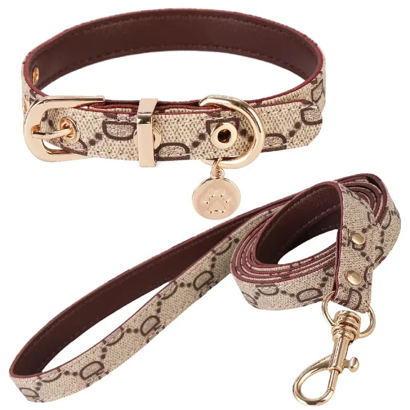 Fashion Brand Monogram Pet Collar Set Teddy Shih Tzu Dog Leash and Lead Cat Accessories Wholesale