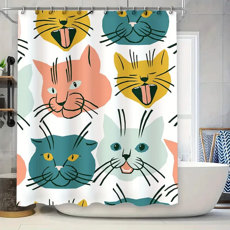 Set di tende da doccia per gatti vibranti, design moderno con animali per decorazioni da bagno, 72x84 pollici